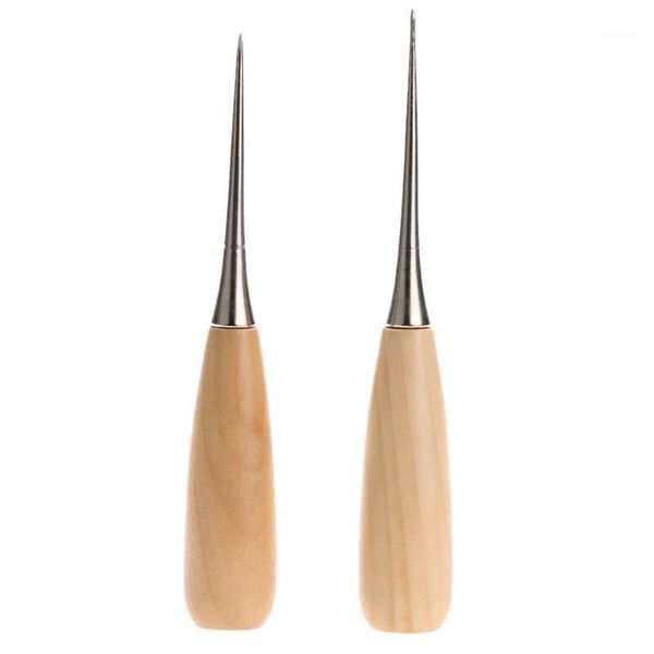 

2pcs/set professional cloth awl sewing tool hole punching leather wood handle awl craft stitching leather tools1, Black