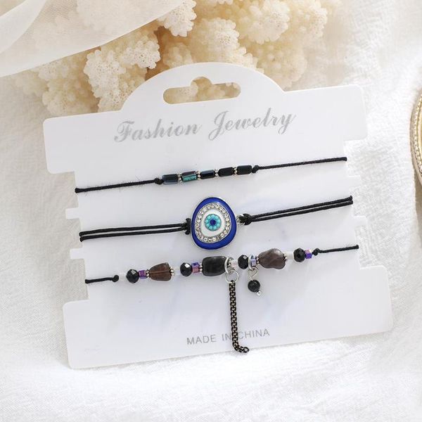 

3 pcs/set turkish evil eye lucky kabbalah bracelet kit adjustable blue evil eye beads luck bracelet jewelry unisex, Golden;silver