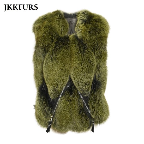 

new women's gilet real fox fur vest fluffy thick warm fur winter waistcoat fashion luxury genuine leather natural fur s7483 201212, Black