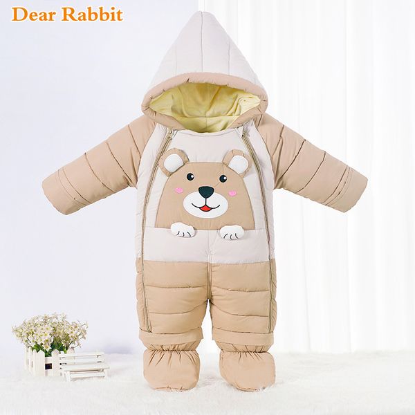 

2020 russian winter baby clothes rompers hooded plus velvet warm newborn snowsuit girls overalls toddler boys wrap foot jumpsuit lj201007, Blue;gray