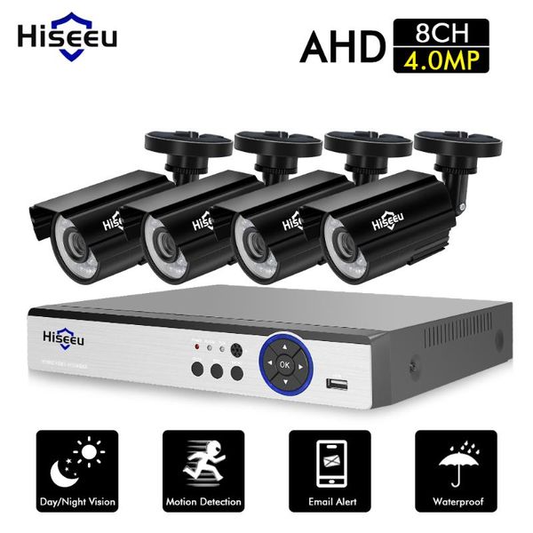 

wireless camera kits hiseeu cctv system 4pcs 4mp outdoor weatherproof security 8ch dvr day/night diy video surveillance kit