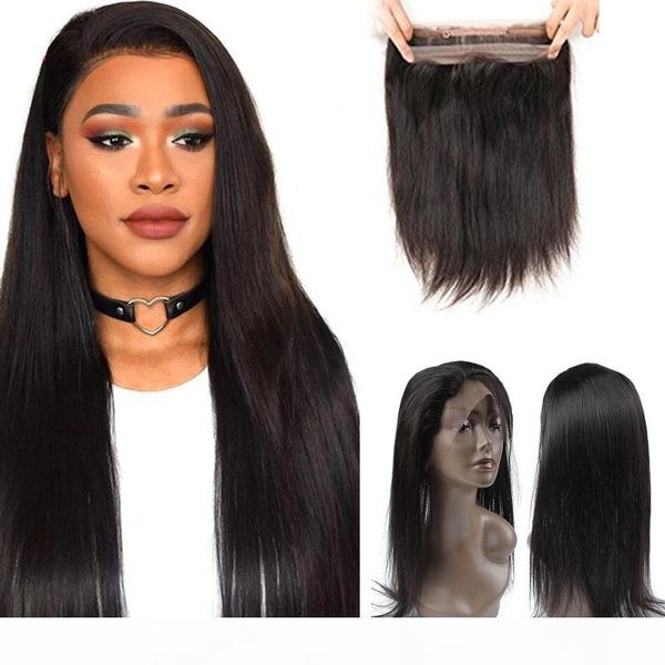 

brazilian virgin hair handmade 360 lace frontal closure 100% remy human hair 10-20inch straight hair extension selling full head set, Black;brown