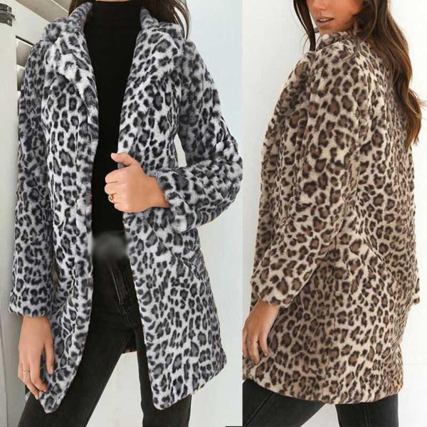 

women's fluffy leopard print cardigan open front casual plush coat jacket, Black