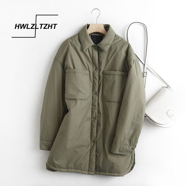 

hwlzltzht women's down jacket winter thick warm parkas loose coat vintage long sleeve female jacket outerwear chic 201026, Black
