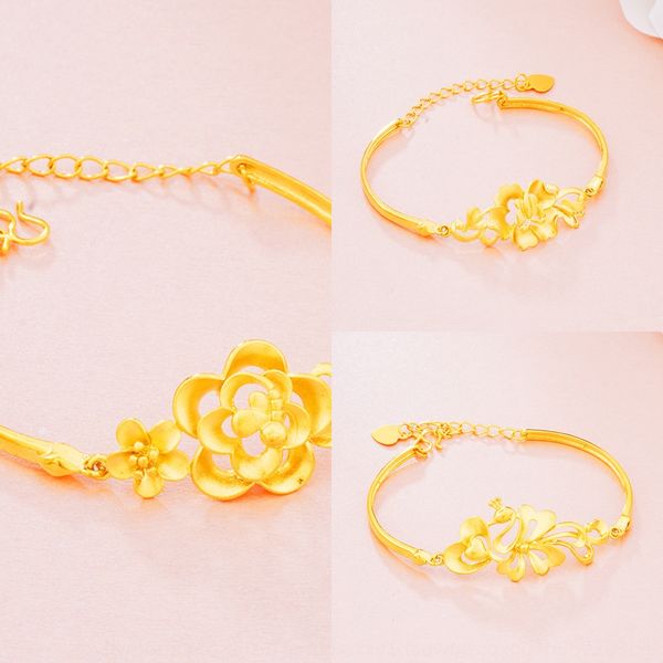 

вьетнам песок павлина золото пескоструйной цветок леди браслет 24k латунь позолоченный браслет женский ysbku, Golden;silver