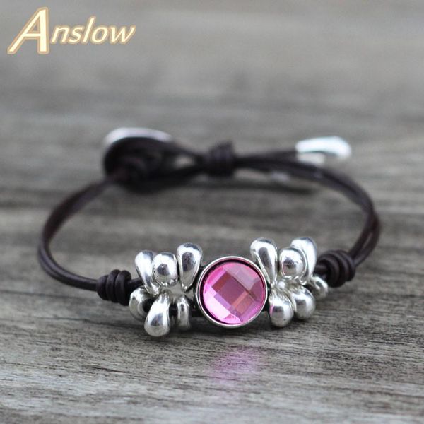 

ювелирные изделия anslow марка верхнего качества креативный дизайн моды кристалл симпатичные сладкий корейский кожаный браслет для женщин по, Golden;silver