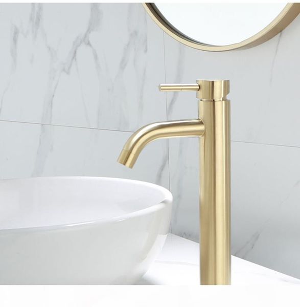 

basin faucet luxury brush gold single handle and cold bathroom sink faucet 304 stainless steel material