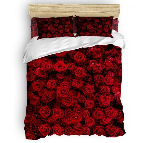 

bedding sets red rose flower wall duvet cover set warm and comfortable bed sheet bedroom comforter 2/3/4pcs bedding1
