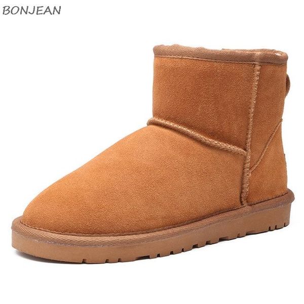

australia winter women snow boots real cowhide leather ankle boots women warm short plush woman shoes large size35-45, Black