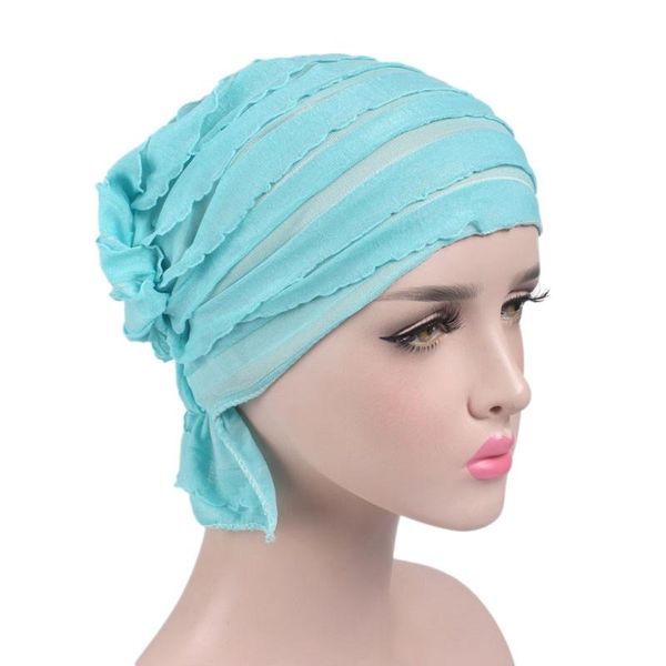 

womens ruffle chemo hat beanie scarf turban headwear for cancer, Blue;gray