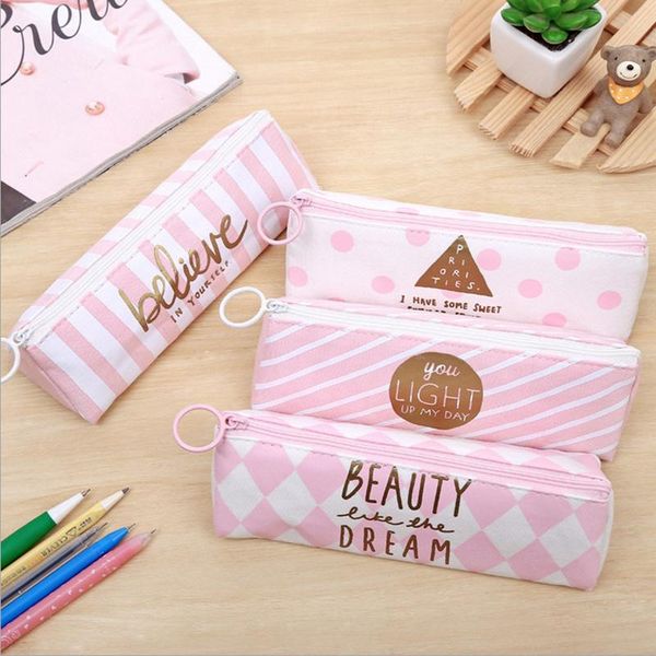 

kawaii пенал холст pen box для школы pink pen сумка cute dot нашивки пенал корейский канцелярские школьные принадлежности jllzdt mx_home