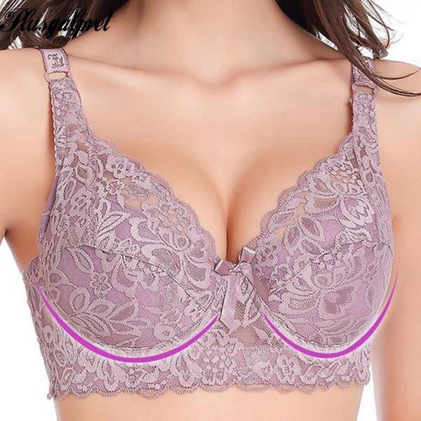 

plusgalpret lace cover cotton pad full cup plus size bra thin underwear big size bras for women comfort underwired bralette1, Red;black