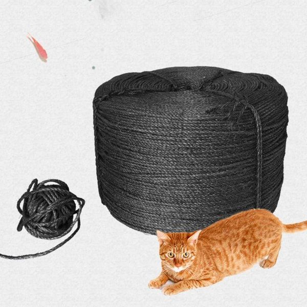 

cat toys scratch pillar 6mm black sisal rope for repair and replacement stripe pad carpet kicker toy stairs tire wrapping home decor1
