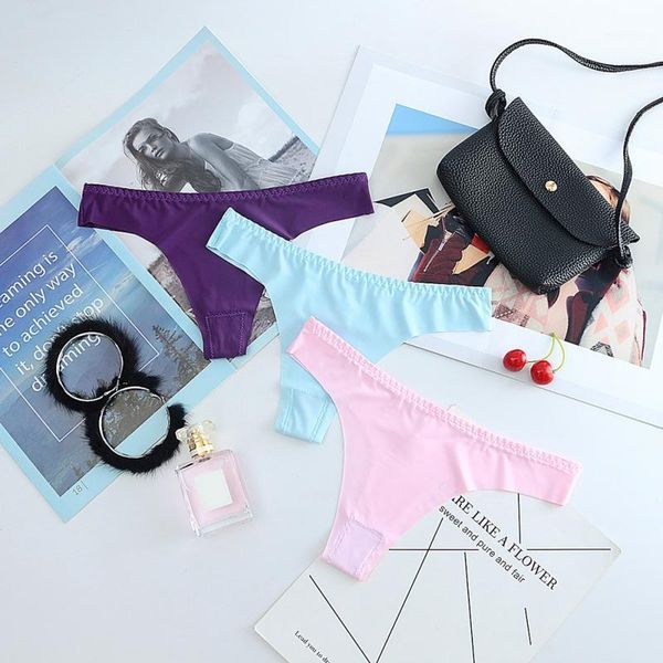 

new thong women cotton file without trace one-piece ultra-thin ice silk panties temptation low waist g-string1, Black;pink