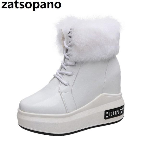 

new 2020 women fashion warm winter snow boots stylish ankle boots wedge platform 10.5cm high heels woman autumn sneakers, Black
