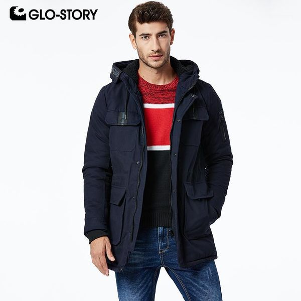 

glo-story men's winter long thick parkas coats male 2019 casual windbreaker multi-pockets hooded outwear jackets mma-9256 92571, Tan;black