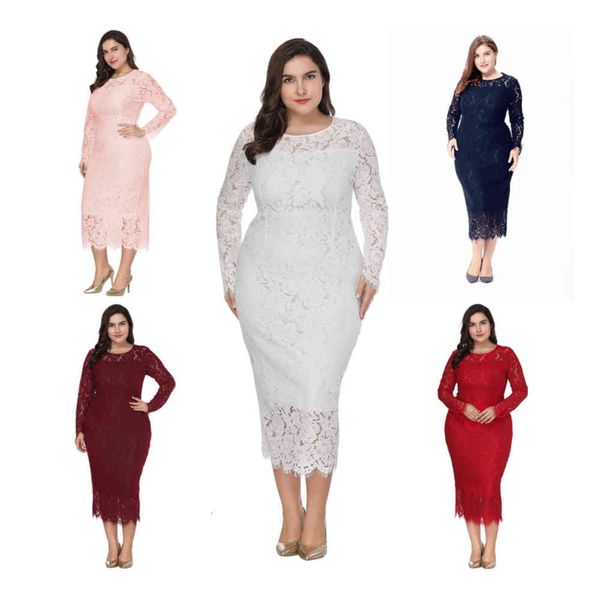 

2022 the new plus size women's long sleeve lace slim fit dress xl-xxxxxxl, Black