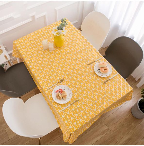 

table cloth yellow plaid tablecloth nordic waterproof pvc anti-scalding oilcloth big size dustproof dining cover w
