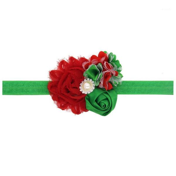 

ribbon folding rose christmas pearl chiffon flower rhinestone hair elastic headbands girls hairband for baby hair accessories1, Slivery;white
