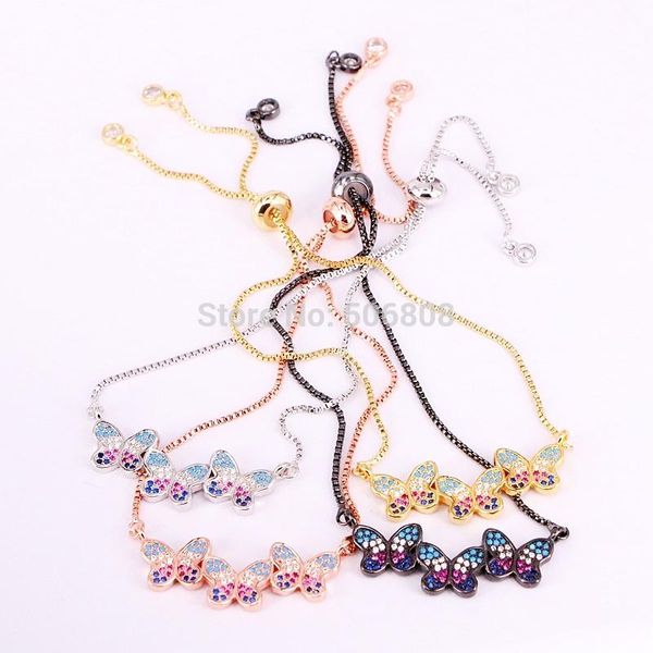 

6pcs zyz-b5753 micro cz zircon crystal pave insect butterfly bracelet mixcolor chain link bracelets for women, Golden;silver