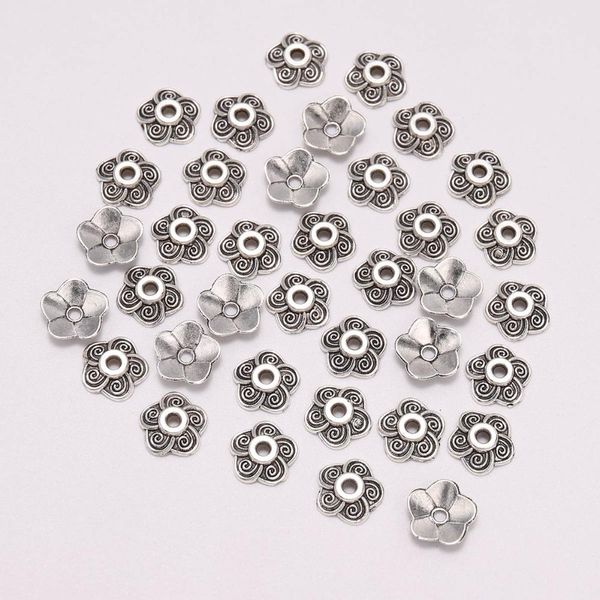 

100pcs lot 8.5mm carved beads caps plum blossom flower loose sparer apart end bead caps for diy jewelry making findings h jllwlh, Silver