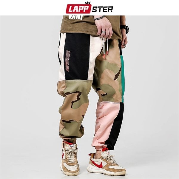 LAPPSTER Hip Hop Camo Farbblock Cargo Männer Harem Hosen Overalls Herren Japanische Steetwear Jogginghose Baumwollhose 201221