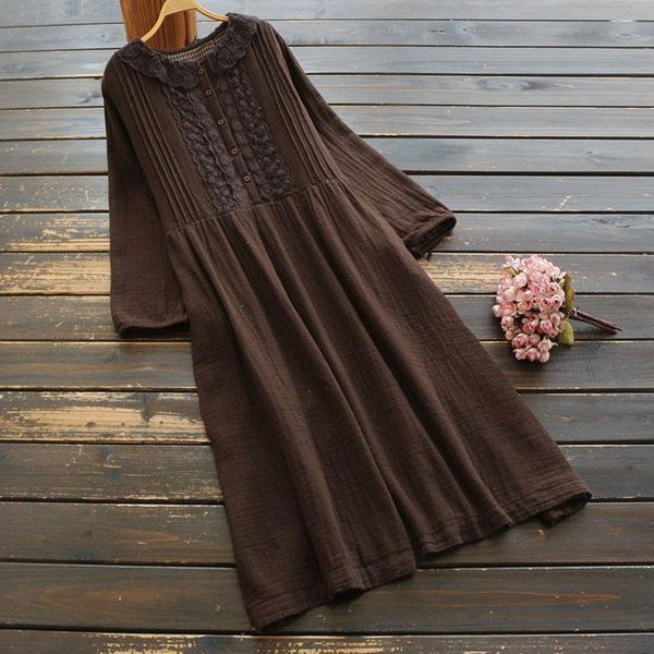 

vintage lace peter pan collar lace floral patchwork cotton yarn long sleeve dress 2021 spring drop shipping, Black;gray
