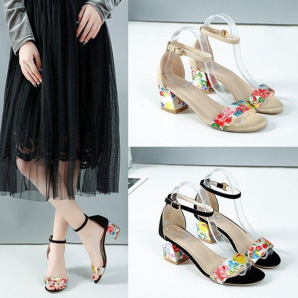 

dress shoes square heel med gladiator sandals women ankle strap cover rome print bohemian, Black