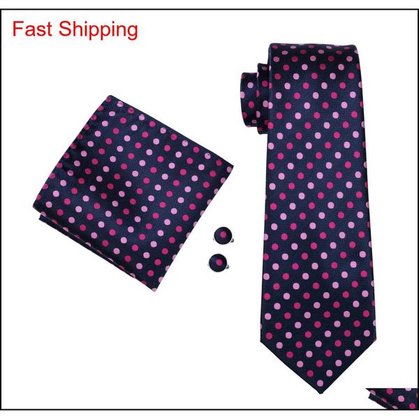 

pink purple dot style silk tie hankerchief cufflinks set jacquard woven mens necktie set business work formal meetin qylniy queen66, Black;blue