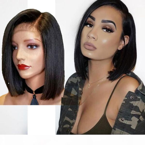 

zhifan indian hair hand hook short cut bob wigs natural black full lace wig for black white women, Black;brown