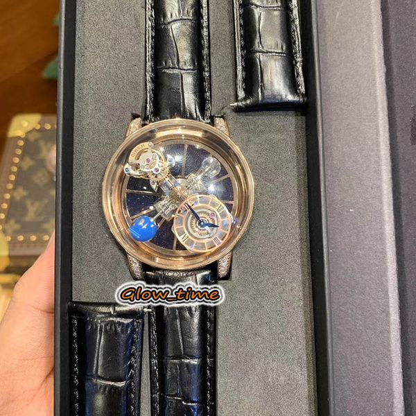 

dynamic version epic x chrono cr7 astronomical manual rotation skeleton dial swiss quartz mens watch rose gold diamond case designer watches, Slivery;brown