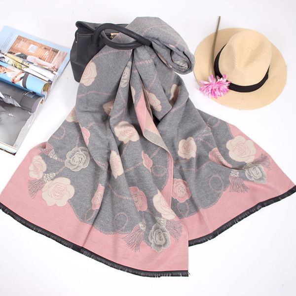 

fashion women new thickening warm pashmina cashmere scarf autumn winter oversize soft scarf shawl all-match travel blanket, Blue;gray