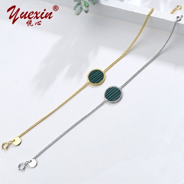 

spring and summer new bracelet ins fashion small crowd style design s925 silver malachite texture green bracelet zakb3, Golden;silver