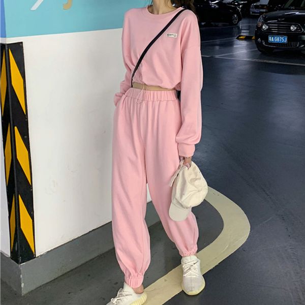 

new thin 2021 tracksuits elastic jogger loose neck hoodie female autumn pieces sportwear together l3rl, Black;white