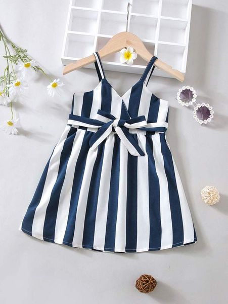 

toddler girls striped print belted cami dress she, Red;yellow