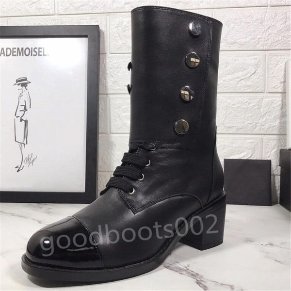 

2021 new arrival womens motorcycle knight army martin real leather wearproof chunky high heel 6cm boots size 35-40, Black
