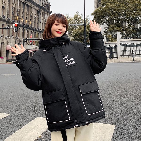 

2021 new parkas women style parka femme winter jacket coat for hooded zipper thick jackets oversize casual button outerwear x01x, Black