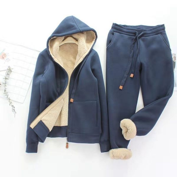 

2021 new winter plus velvet thickening hoodies two piece set womans tracksuits pants thick warm clothes womens color jacket suit bher, Gray