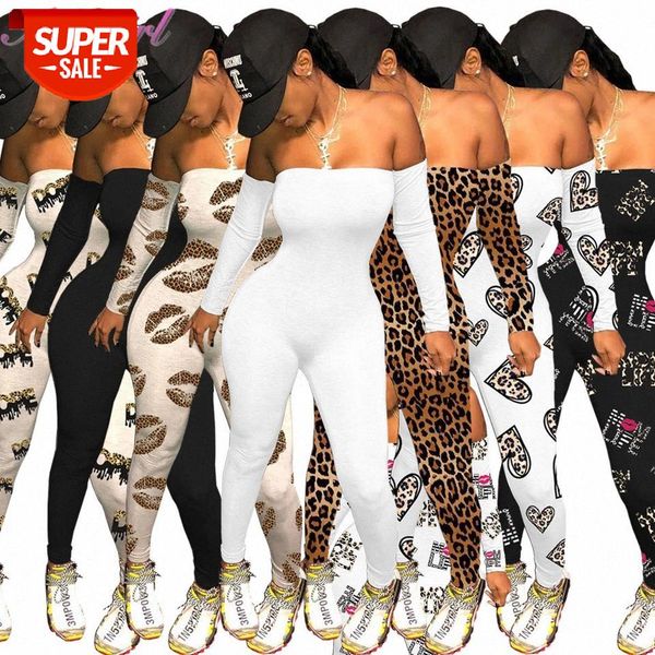 

casual leopard letter print off shoulder long sleeve skinny jumpsuit women 2021 backless party club outfit rompers fitness #hz9u, Black;white
