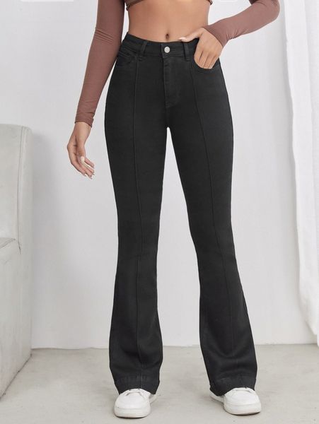 

flare leg seam jeans 81km#, Blue