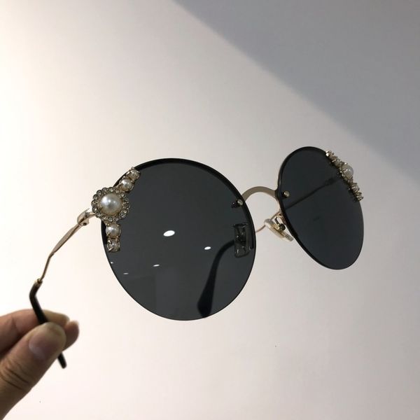 

round fashionable frame high-end sunglass women for 2019 new star with pearl anti ultraviolet smu52tzy1v, White;black