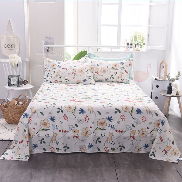 100% хлопчатобумажные кровати односпальные двойные двухместный Queen King Size Bedsheet Floral Cartoon Hotte удобный плоский лист 200x230см 201113