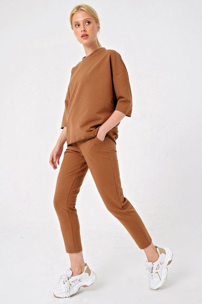 

trend alacati style women cinnamon bike collar bottom tracksuit set alc-x4825, Black;blue