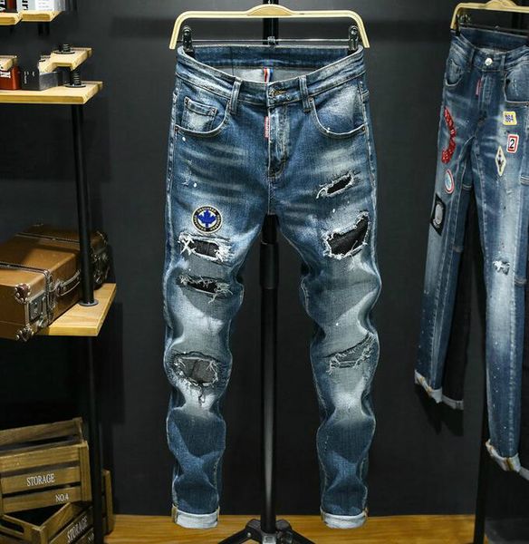 

21ss men's brand designers jeans distressed ripped biker slim fit motorcycle biker denim for mens leisure fashion blue jeans