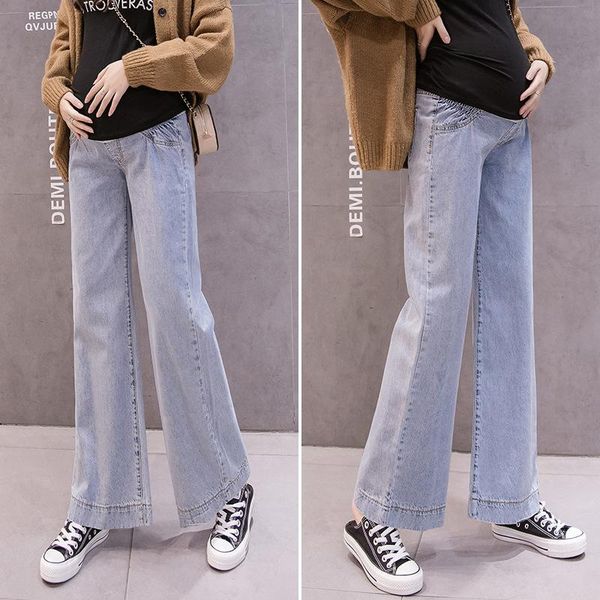 

lzh maternity clothing 2020 new autumn thin maternity wide leg jeans belly lift casual fashion cotton jeans for pregnant women, White
