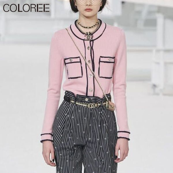 

korean fashion pink cardigan womens 2021 spring autumn casual o-ne long sleeve knitted sweater mujer elegant chic, Black