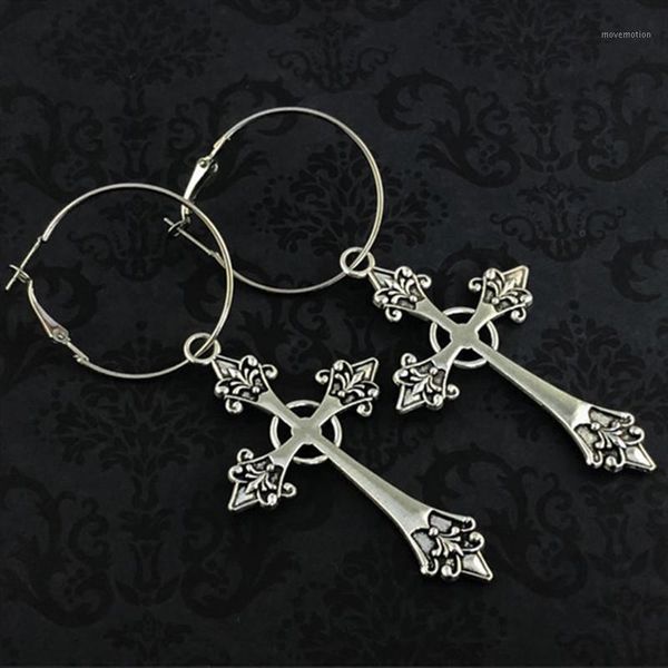

cross gothic hoop earrings large silver colour statement trad goth jewelry fashion delicacy 2020 new women gift girlfriend1