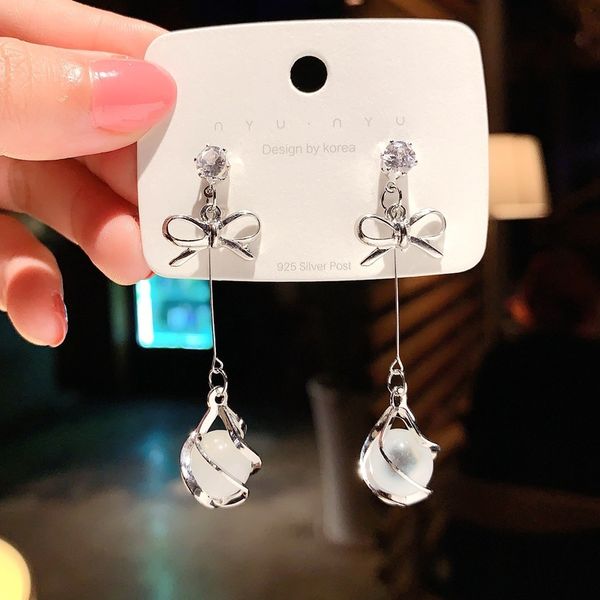 

eye needle cat's 925 stone hollowed out silver butterfly earrings for women