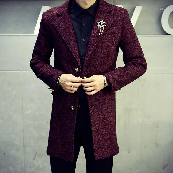 

2020 new arrival british style brand mens winter wool coat designed gothic trench coat men pea coats for man t1971, Black