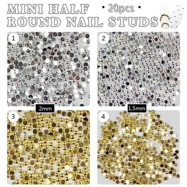 

nail art decorations 150pcs/lot 1.5mm 2mm 2.5mm fashion metal half-round electroplate studs, Silver;gold